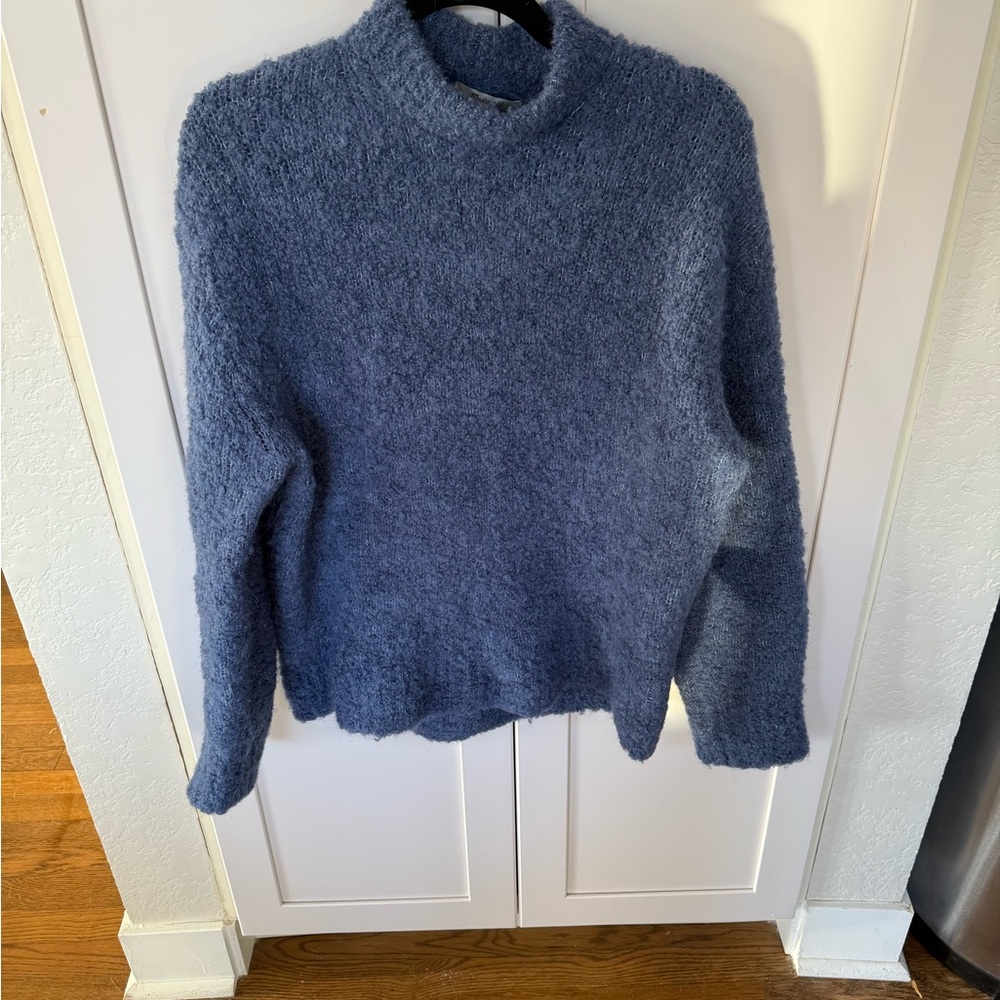 Madewell Dusty Blue Mock Neck Boucle Knit Sweater
